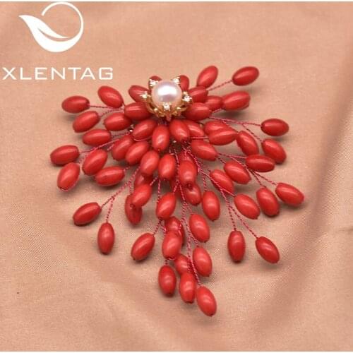XlentAg Exquisite Fat Rice Coral Natural Freshwater Pearl Brooch Women Wedding Engagement Fashion Fashion Accessories GO0387