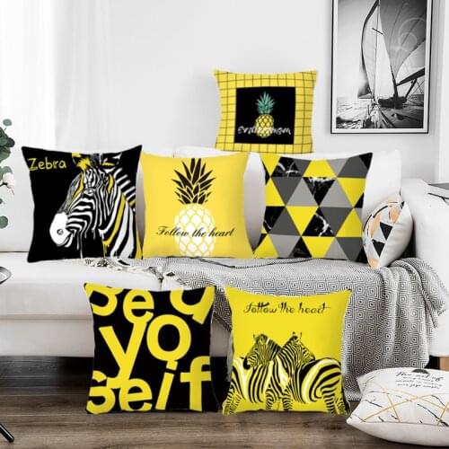 ZENGIA Yellow Cushion Cover Pineapple Zebra Geometric Decorative Pillows For Sofa Decor Throw Pillows Cover mustard Pillow