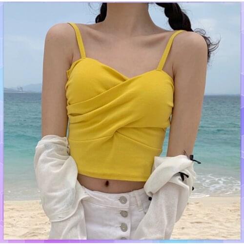 Women Tube Top Strap V Neck Vest Cami Sexy Tank Tops Female Backless Corset Camisole Crop Top Korean Solid Cropped Top Summer