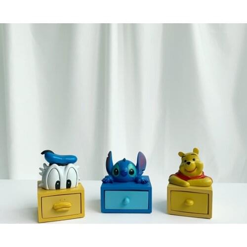 1PCS 7.5-10.5cm Disney Winnie bear Donald Duck stitch Mickey cartoon doll home decoration resin jewelry box