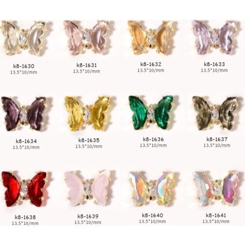 2Pcs Shiny Crystal Butterfly 3D Nail Art Decorations Charm Diamond Glass Alloy Flat Base DIY Jewelry Manicure Design Accessorie