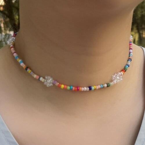 2021 New Seed Beads Choker Korean Collar Charm Flower Colorful Handmade Boho Beaded Short Statement Necklaces Jewelry For Women