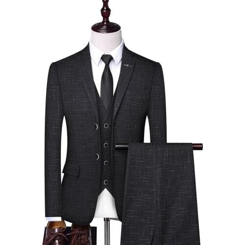 2021|(Jacket+vest+pqants)New male Korean style slim business casual two-button suit three-piece suit