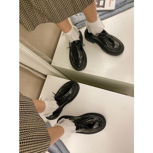 2021 spring and autumn trend British style small leather shoes fashion platform lace-up casual womens shoes all-match hot sale