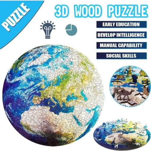 3D Puzzles Fashion Earth Moon Shaped Wooden Puzzle Wooden Toys For Kids Adult Child Gift Puzzle Game Montessori Juegos de mesa P