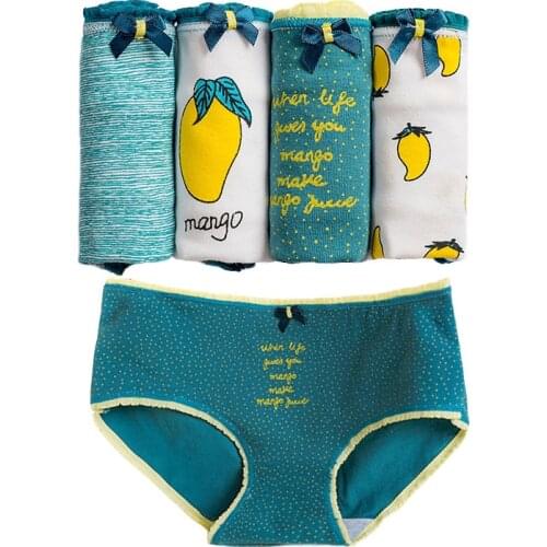 4 pcs/lot Underwear Women Cotton Panties Ladies Sexy Briefs Mango Fruit Printed Panty Seamless Underpant Calcinhas Girls Shorts