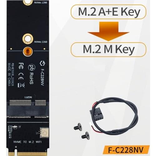 NGFF M.2 A/A+E Key Slot to M.2M Key PCIe PCI Express WiFi Card Adapter NVMe Wireless LAN Card Adapter for AX200 9260AC