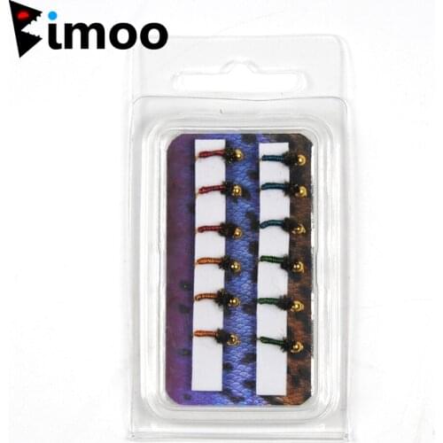 Bimoo 12pcs/Pac #14 Beadheads Nymph Brassie Fly Trout Fishing Flies Bluegill Crappie Makerel Fish Bait Lure