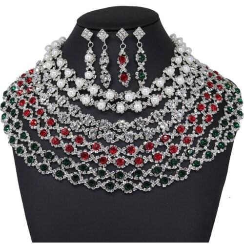 Full Crystal Tennis pearl jewelry set Earring wedding jewelry necklace bridesmaid jewelry sets for women necklace wholesale