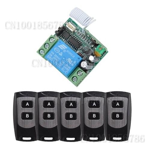 DC12V 1CH wireless remote Switch controller System Receiver & 5pcs Transmitter ASK Relay Receiver Learning Code 315/433.92MHZ