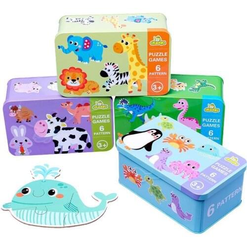 Wooden Puzzle Toys for Children New Baby Early Educational Toys Cartoon Animal Traffic Wood Jigsaw Puzzles of The Six-in-One Toy