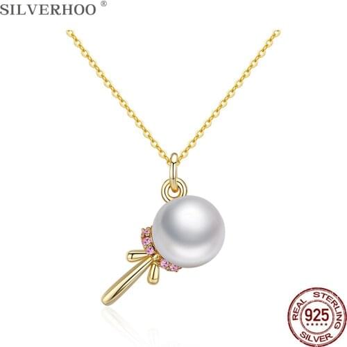 SILVERHOO 925 Sterling Silver Necklace Lollipop Pendant Pink Austria Crystal Cute Lovely Necklaces For Women Party Fine Jewelry