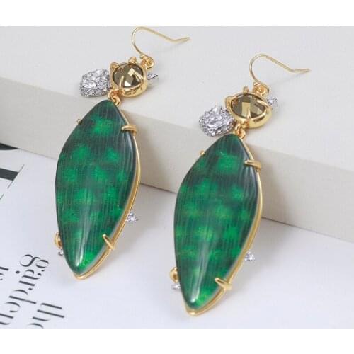 Personalized design European and American fashion vignetting pattern green resin long earrings earrings gift women
