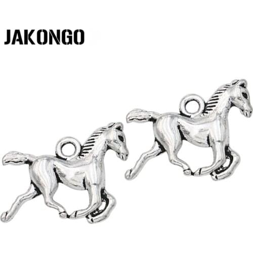 JAKONGO Antique Silver Plated Horse Charms for Jewelry Making DIY Handmade Bracelet Pendants Jewelry Findings 19*15mm 20pcs/lot