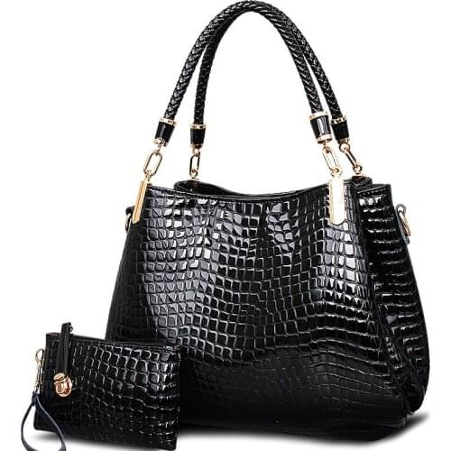 2020 big capacity black white shoulder bags crocodile borse women totes lady handbag+purse/wallet carteras mujer kit 2 bags/set