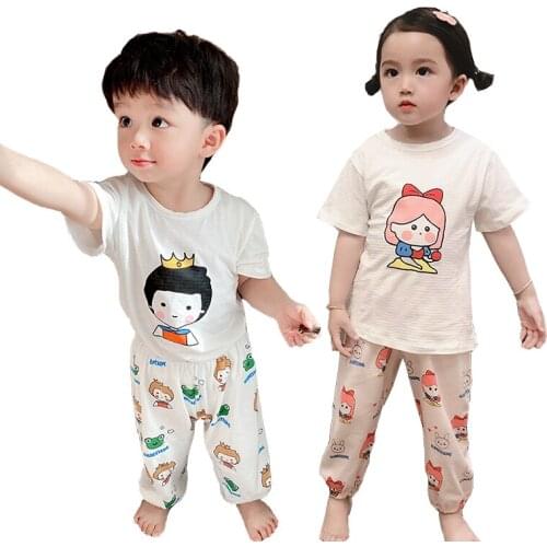 Summer Girl Combination Pajamas T Shirt With Shorts 1-8 Yrs Kid Cotton Sleepwear Sets Baby Boy Princess Print Soft Homewear