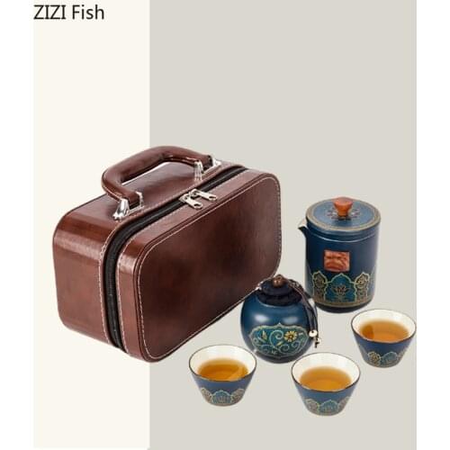 Chinese Style Outdoor Travel Tea Cup Set Ceramic Kung Fu Tea Set Portable Make Teapot Modern Home One Pot and Three Cups Tea Set