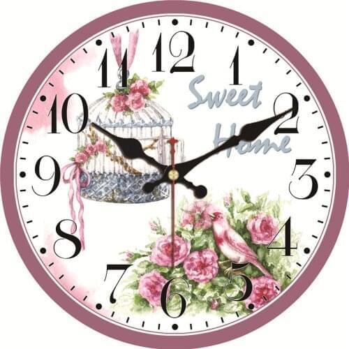 12Inch Wall Clock Bird Flower Animal Garden Kitchen Wall Clock Art Sweet Home Decor Round Clock Silent Battery Operated