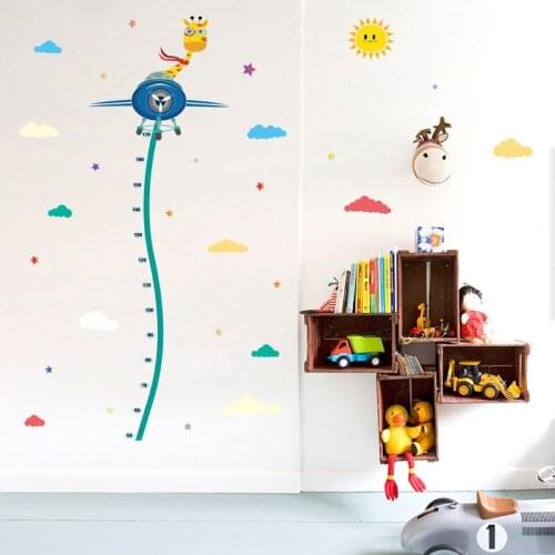 Aircraft Height Measure Rope Wall Stickers For Home Decor Cartoon Animals Mural Art Diy Kids Room Bedroom Wall Decals