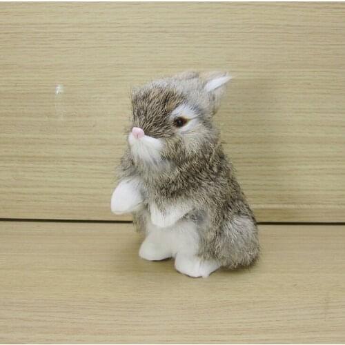 New simulation khaki rabbit toy plastic&fur small cute rabbit model gift about 8x12x14cm a44
