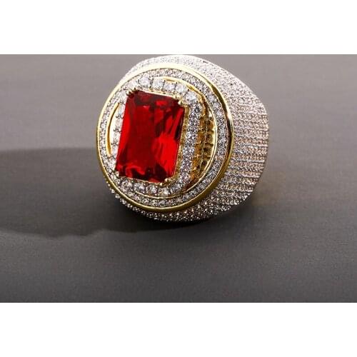 New Gold Color Spinner Ring Copper Charm Cubic Zirconia Ring Iced Out Fashion Hip Hop/Punk Jewelry For Gifts