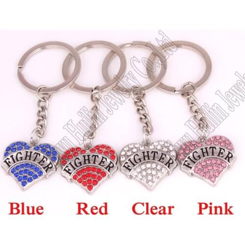 New Arrival zinc alloy studded with sparkling crystals FIGHTER heart pendant key chain