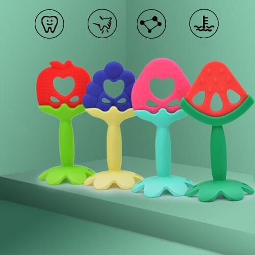 New Baby Teether Toys Molar Rod Soft Silicone Bite Point Suction Disc Cute Fruit Strawberry Watermelon Infant Grind Teeth Tools