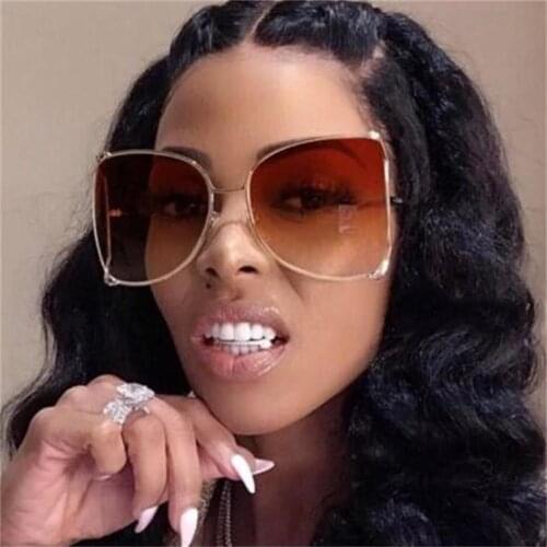 Oversize sunglasses women brand shades half round Luxury Brand Design Vintage Gradient brown Sunglasses Female trendy glass