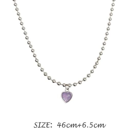 2021 Kpop New Fairy Aesthetic Purple Love Heart Pendant Bead Chain Necklace For Women Egirl Friends Goth Halloween Jewelry Gifts
