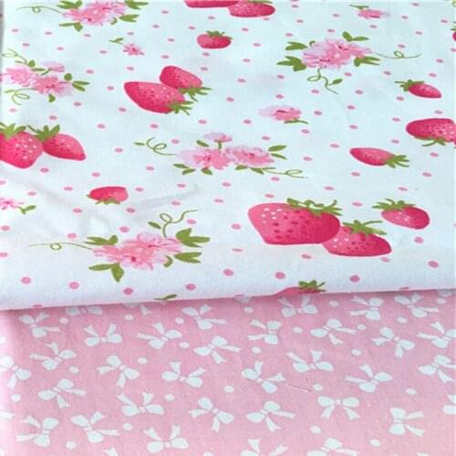 Pretty 50x40cm Pink Fresh Strawberry & Pink Bowknot Dot Cotton Fabric Bundle For DIY sewing Doll Cloth Tablecloth