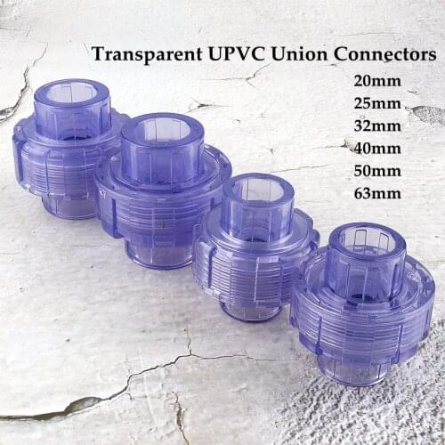 Inner Diameter 20/25/32/40/50/63mm UPVC Pipe Transparent Union Connector Aquarium Fish Tank Joints Irrigation Watering Fittings