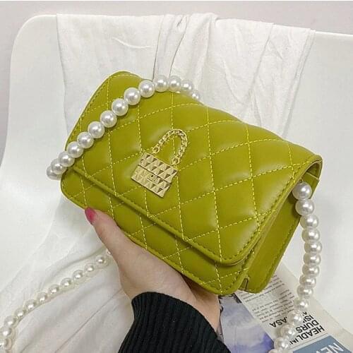 Luxury brand Small Tote bag 2021 Fashion High-quality PU Leather Womens Designer Handbag Pearl Chain Shoulder Messenger Bag