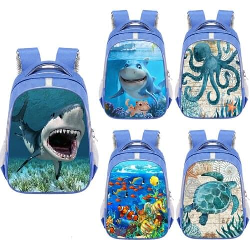 Lovely Shark Dolphins tropical fish underwater world Backpacks teen Boy Girl orthopedic Schoolbag bookbag mens Canvas travel bag