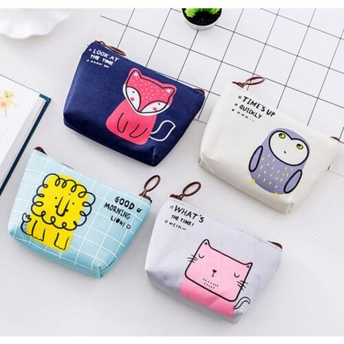 Cute Cartoon Animal Coin Purse Women Mini Canvas Card Holder Small Wallet Pouch Daily Storage Bag Kawaii Girls PVC Purse Clutch
