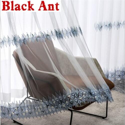 Luxury Geometric Tulle Curtain For Living Room Water Soluble Embroidery Window Screen Bay Window Drapes Hollow Out Voile JD1037