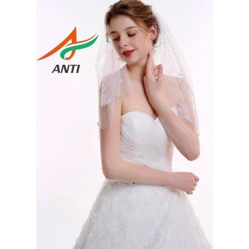 Anti Crystal Beaded Voile Mariage Two Layer White Ivory Wedding Veil Bridal Veil Cheap Wedding Accessories Veu de Noiva 2019