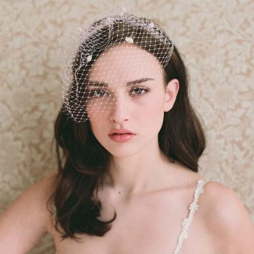 Womens Womens Vinrage Elegant Wedding Fascinator Fishnet Mesh Veil Large Hole Small Plush Wave Point Solid Color Hair Clip