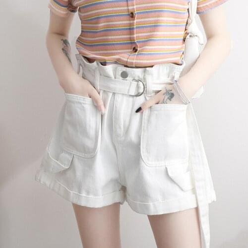 Summer Ladies Shorts Jeans for Female Womens Denim Shorts Classic Vintage High Waist Pink White Wide Leg Female Caual Sweet