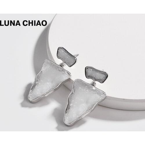 LUNA CHIAO Fashion Women Lady Alloy Resin Fancy Funny Irregular Resin Druzy Stone Drop Earrings