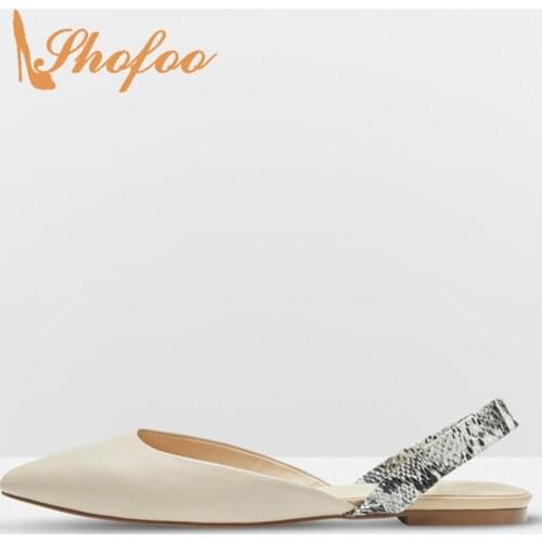 Beige Snake Pattern Slingbacks Pointed Toe Shallow Flat Woman Large Size 11 12 Slip On For Ladies Summer Footwear Fashion Dress