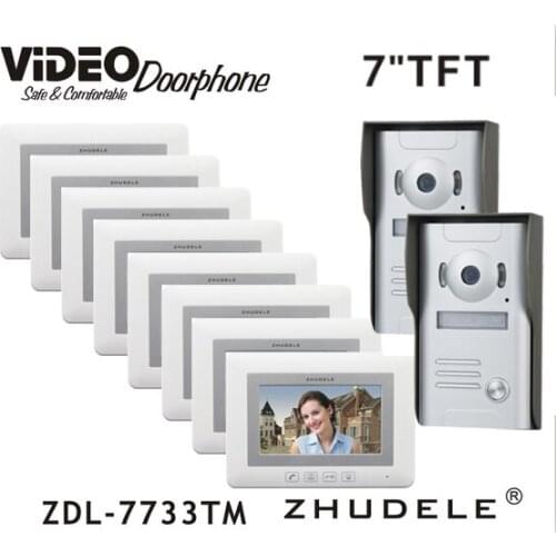 ZHUDELE New Arrival Doorbell Intercom System 7"Video Door Phone Touch button Kits Night Vision 700TVL HD Home House Security 2V8