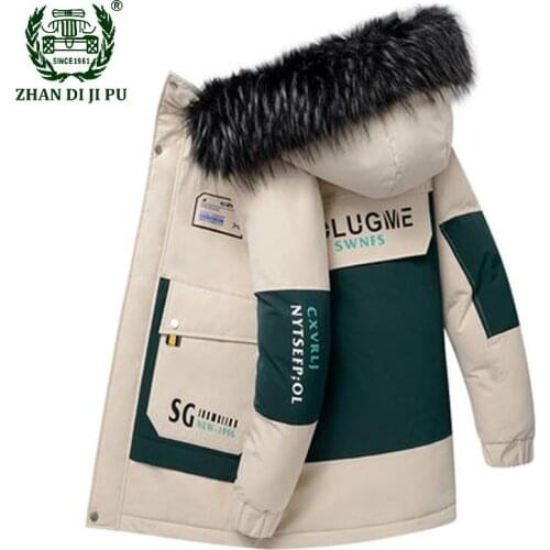 Winter Mens White Duck Down Jackets Thicken Warm -30 Degree Hooded Parkas Coats Male Casual Fur Collar Mid-length Windbreaker