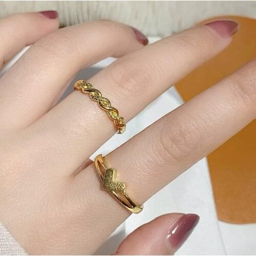 2pcs Sweet Gold Color Romantic Finger Ring Set for Women Charm Twisted Heart Female Jewelry