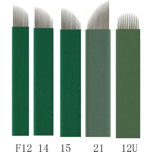 200pc Laminas Para Tebori Microblading 0.16mm Flex 12/12u /14/15/15u /21 Permanent Makeup Eyebrow Needles for Manual Tattoo Pen