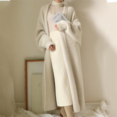 2020 Extra Long Water-Like Cashmere Cardigan Coat Women Loose Plus Size Thick Knitted Sweater Female Autumn Jackets Outerwear