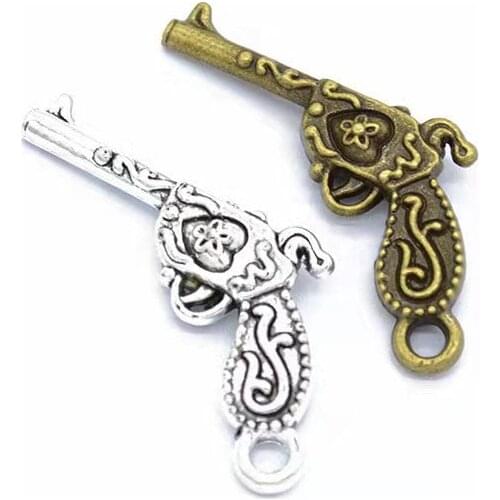 3pcs/lot 42x26mm Zinc Alloy Antique Silver/Antique Bronze Gun Charms Pendants For Jewelry Making