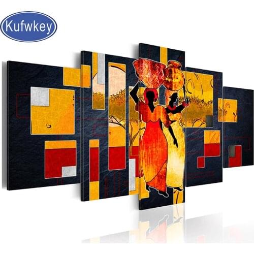 5 Piece diamond painting"Abstract African Woman"3d Picture diamond mosaic square round diamond embroidery Portrait still life