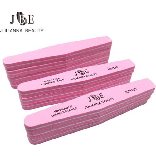 50Pcs/lot Pink 100/180 Hot Sell Nail Buffer Double Side Diamond Sponge Down polish Block buffer Prismatic Sponge Nail Files