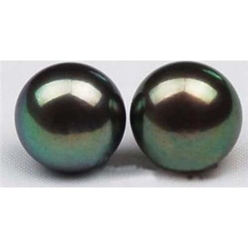 Free shipping > 10mm Tahitian Black Shell Pearl Earring AAA Grade