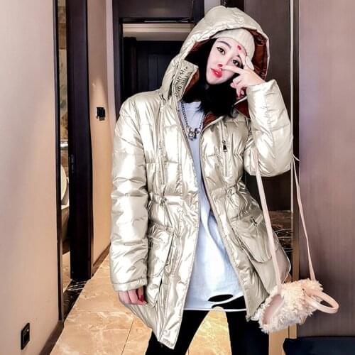 Glossy Cotton Jacket Women 2020 Winter Hooded Parka Korean Loose Solid Padded Jacket Fashion Mid-length Warm Overcoat Women Tide
